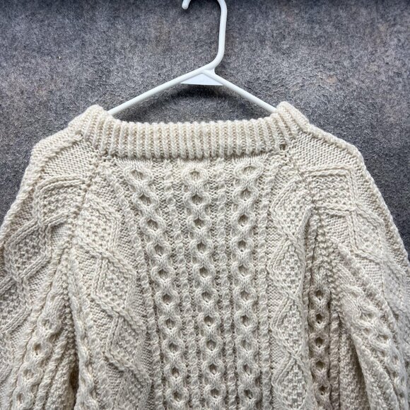 Irish Traditional Sweater Mens Large Cream Aran Cable Knit 100% Wool Ireland - Picture 9 of 10